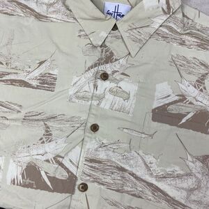 Guy Harvey Men's Short Sleeve Button Up Beige XL Shirt Fishing Marlin‎ Hawaiian